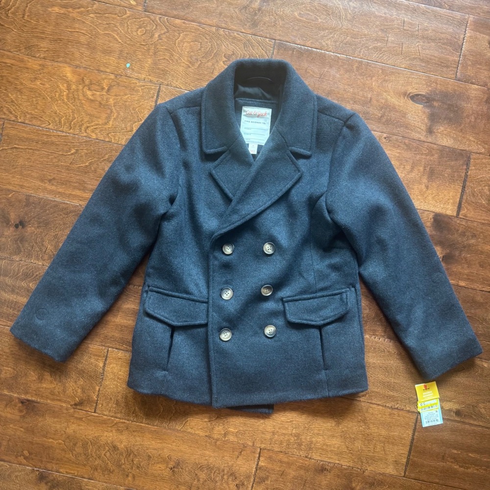 Cat & Jack Boys Pea Coat Navy Blue Double Breasted Wool Blend Jacket Size M 8